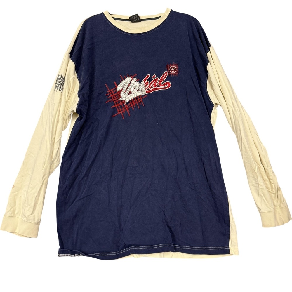 Vokal‎ Shirt Mens 3XL Blue Cream Long Sleeve Embroidered Applique Streetwear